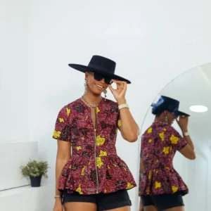 dunni african print front zip peplum top [multicolor]