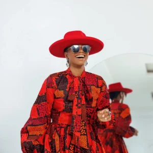 bibi african print puff sleeve top [red]