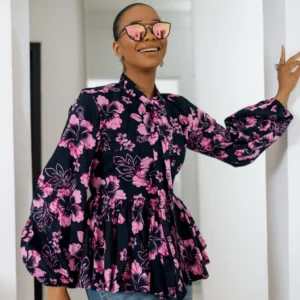 bibi african print puff sleeve top [pink]