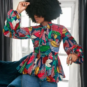 bibi african print puff sleeve top [multicolor]